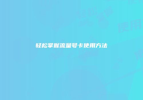 轻松掌握流量号卡使用方法