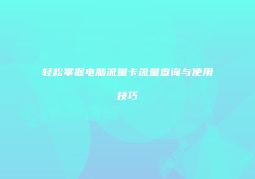 轻松掌握电脑流量卡流量查询与使用技巧