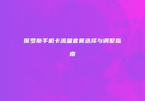 俄罗斯手机卡流量套餐选择与调整指南