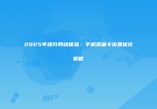 2025年提升网络体验:手机流量卡设置优化策略