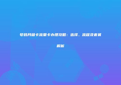 号码月租卡流量卡办理攻略：选择、流程及套餐解析