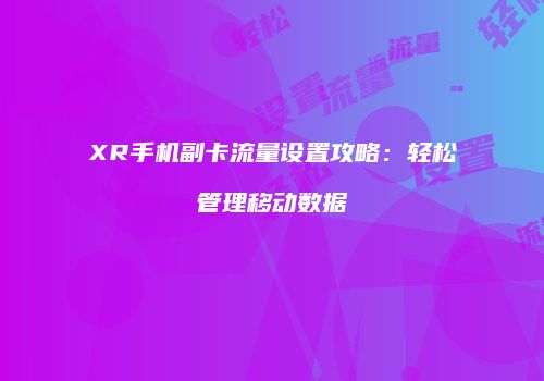 XR手机副卡流量设置攻略：轻松管理移动数据