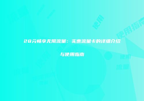 28元畅享无限流量：实惠流量卡的详细介绍与使用指南