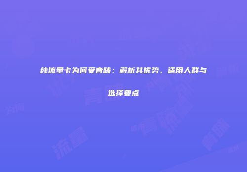 纯流量卡为何受青睐：解析其优势、适用人群与选择要点