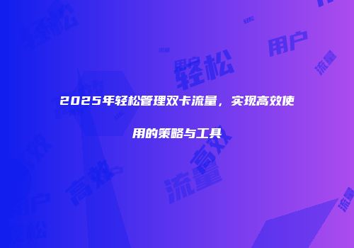 2025年轻松管理双卡流量，实现高效使用的策略与工具