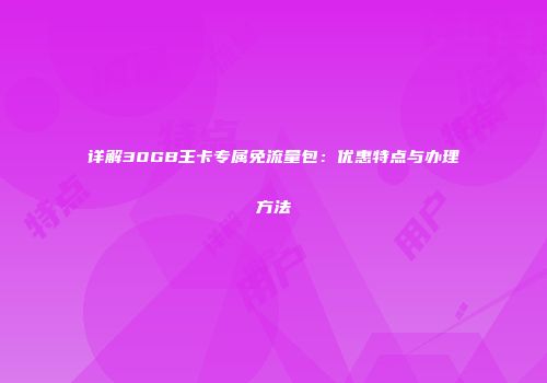 详解30GB王卡专属免流量包:优惠特点与办理方法