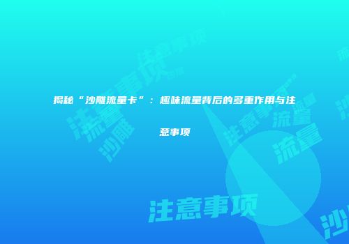 揭秘“沙雕流量卡”:趣味流量背后的多重作用与注意事项
