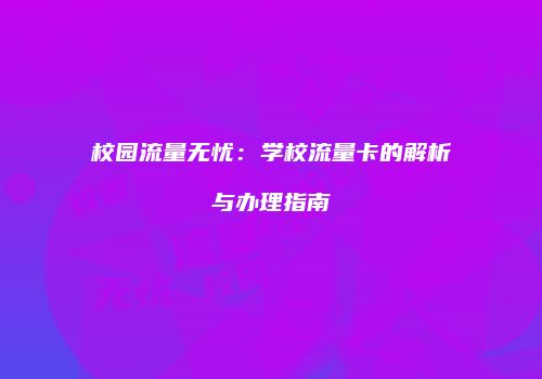 校园流量无忧：学校流量卡的解析与办理指南