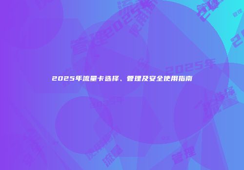 2025年流量卡选择、管理及安全使用指南