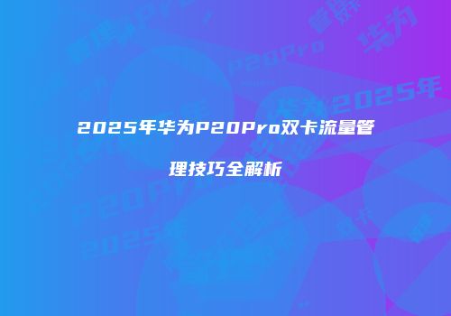 2025年华为P20Pro双卡流量管理技巧全解析