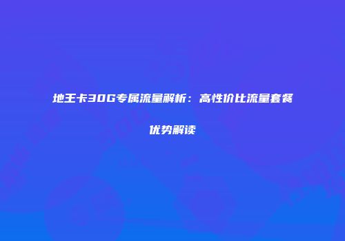 地王卡30G专属流量解析:高性价比流量套餐优势解读