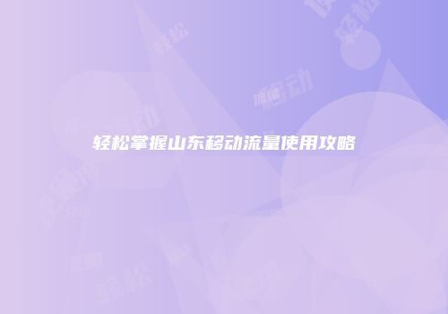 轻松掌握山东移动流量使用攻略