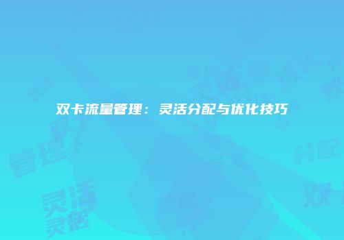 双卡流量管理：灵活分配与优化技巧