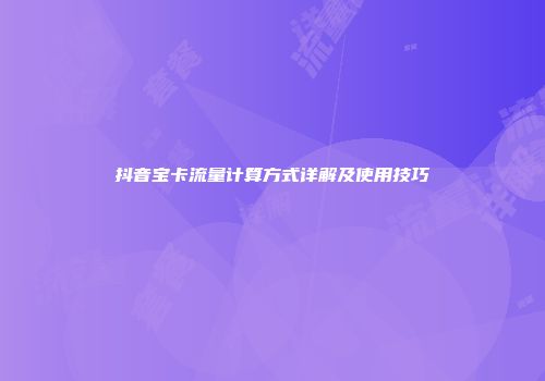 抖音宝卡流量计算方式详解及使用技巧