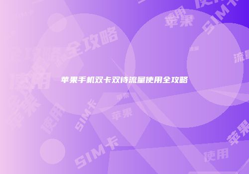 苹果手机双卡双待流量使用全攻略