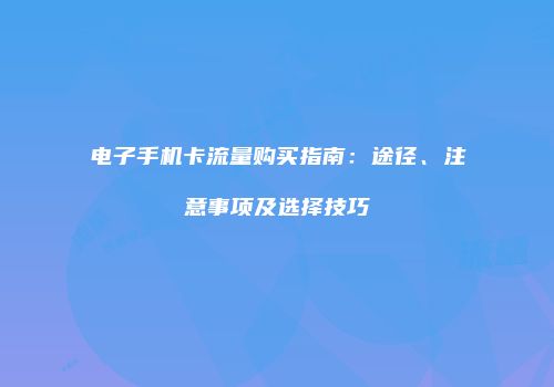 电子手机卡流量购买指南：途径、注意事项及选择技巧