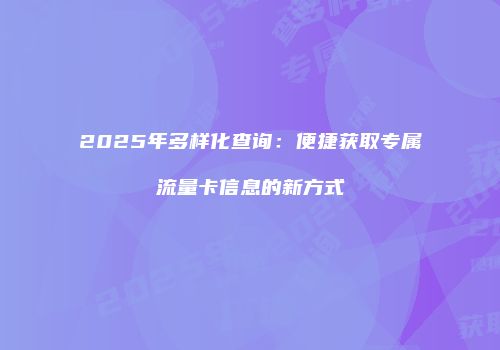 2025年多样化查询：便捷获取专属流量卡信息的新方式