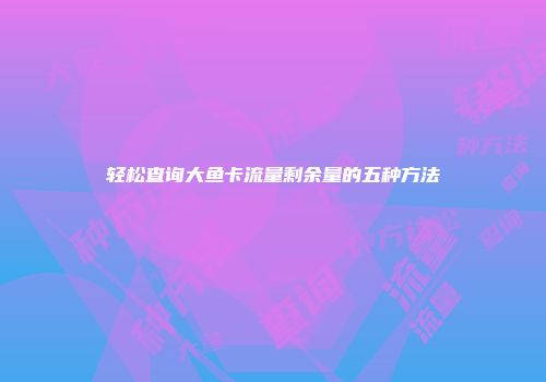 轻松查询大鱼卡流量剩余量的五种方法