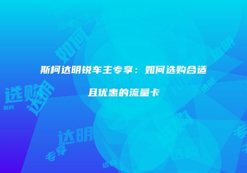 斯柯达明锐车主专享：如何选购合适且优惠的流量卡