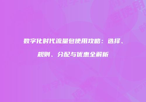 数字化时代流量包使用攻略:选择、规则、分配与优惠全解析