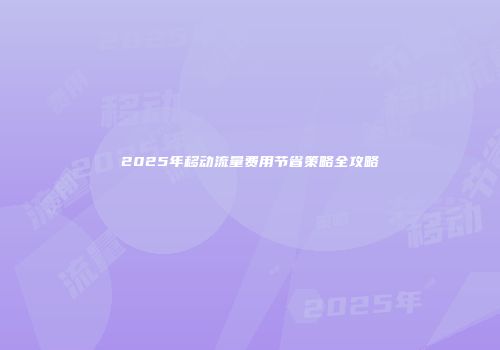 2025年移动流量费用节省策略全攻略