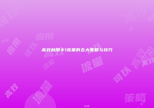 高效利用卡1流量的五大策略与技巧