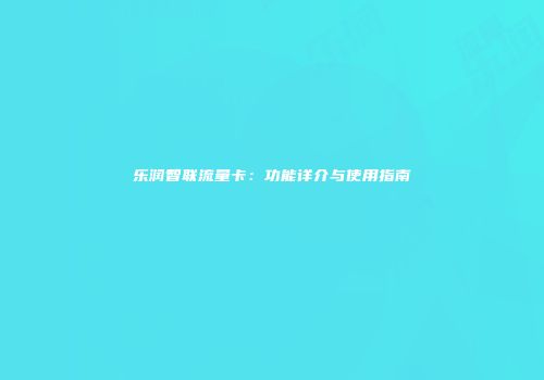 乐润智联流量卡：功能详介与使用指南