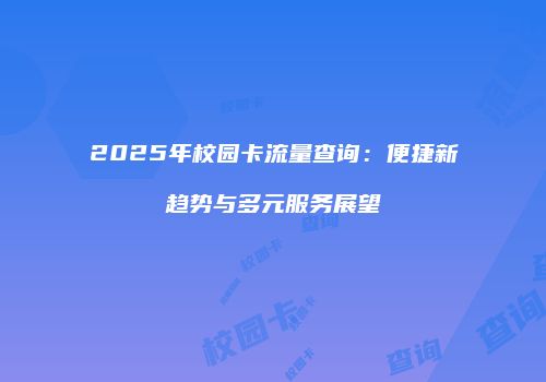 2025年校园卡流量查询：便捷新趋势与多元服务展望