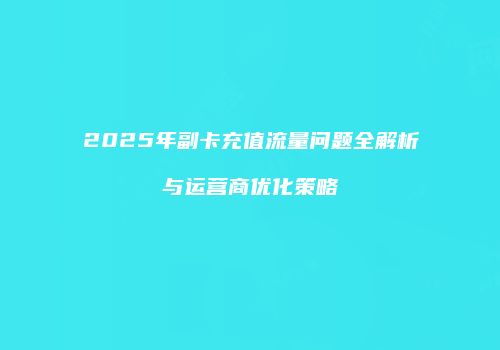 2025年副卡充值流量问题全解析与运营商优化策略