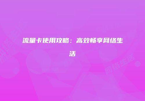 流量卡使用攻略:高效畅享网络生活