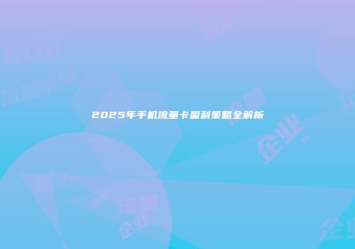 2025年手机流量卡盈利策略全解析
