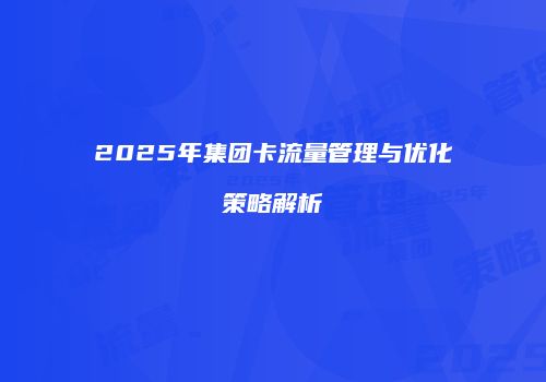 2025年集团卡流量管理与优化策略解析