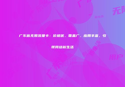 广东省无限流量卡:价格优、覆盖广、应用丰富,引领网络新生活