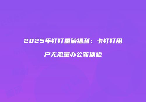 2025年钉钉重磅福利:卡钉钉用户无流量办公新体验