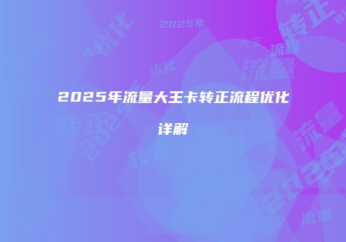 2025年流量大王卡转正流程优化详解