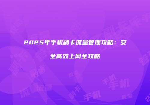 2025年手机副卡流量管理攻略：安全高效上网全攻略