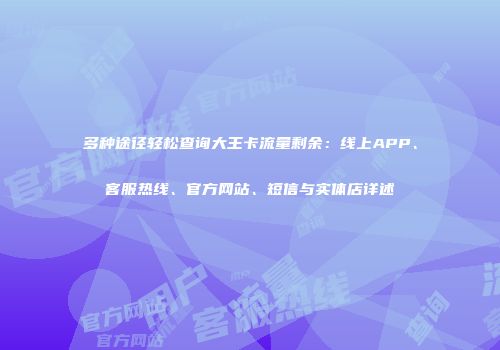 多种途径轻松查询大王卡流量剩余:线上APP、客服热线、官方网站、短信与实体店详述