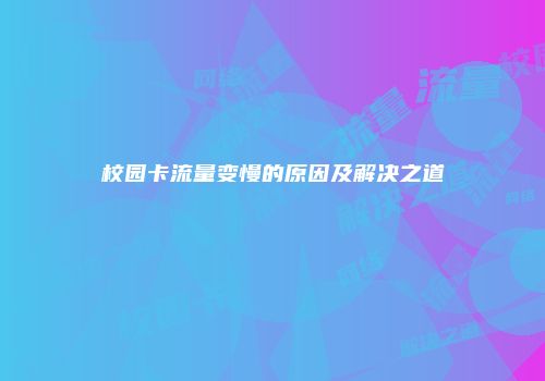 校园卡流量变慢的原因及解决之道