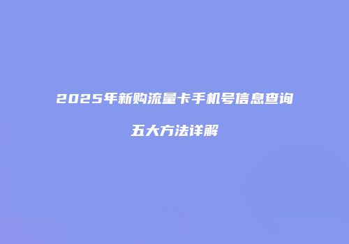 2025年新购流量卡手机号信息查询五大方法详解