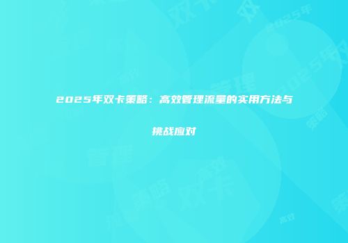 2025年双卡策略：高效管理流量的实用方法与挑战应对