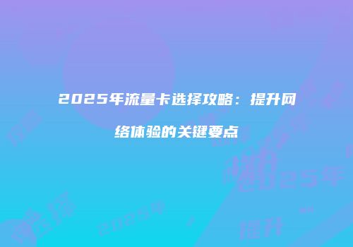 2025年流量卡选择攻略：提升网络体验的关键要点