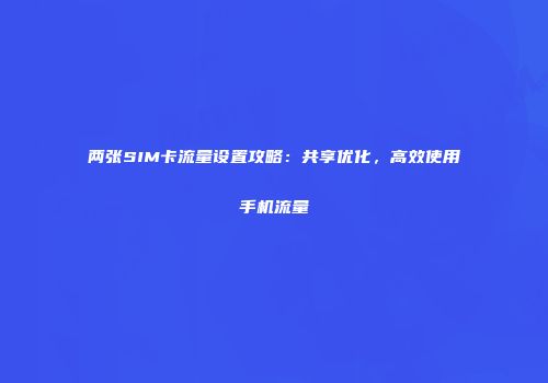 两张SIM卡流量设置攻略:共享优化,高效使用手机流量