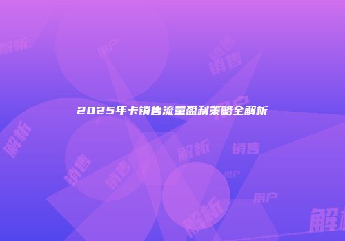 2025年卡销售流量盈利策略全解析