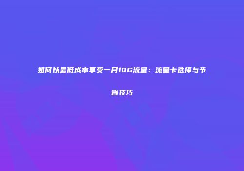 如何以最低成本享受一月10G流量：流量卡选择与节省技巧