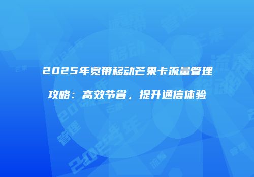 2025年宽带移动芒果卡流量管理攻略:高效节省,提升通信体验