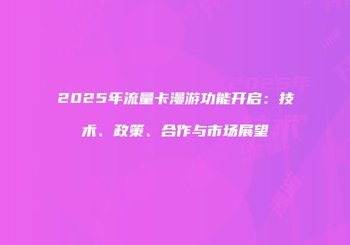 2025年流量卡漫游功能开启：技术、政策、合作与市场展望