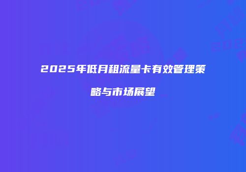 2025年低月租流量卡有效管理策略与市场展望