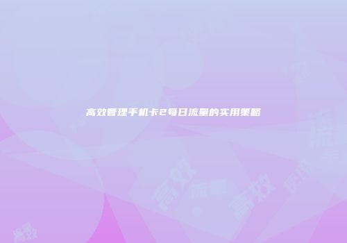 高效管理手机卡2每日流量的实用策略