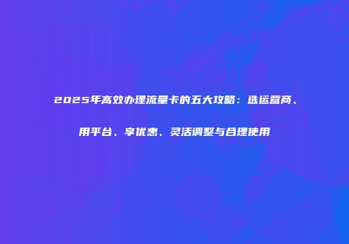 2025年高效办理流量卡的五大攻略：选运营商、用平台、享优惠、灵活调整与合理使用