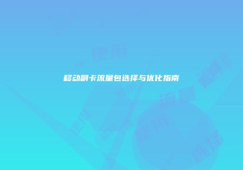 移动副卡流量包选择与优化指南
